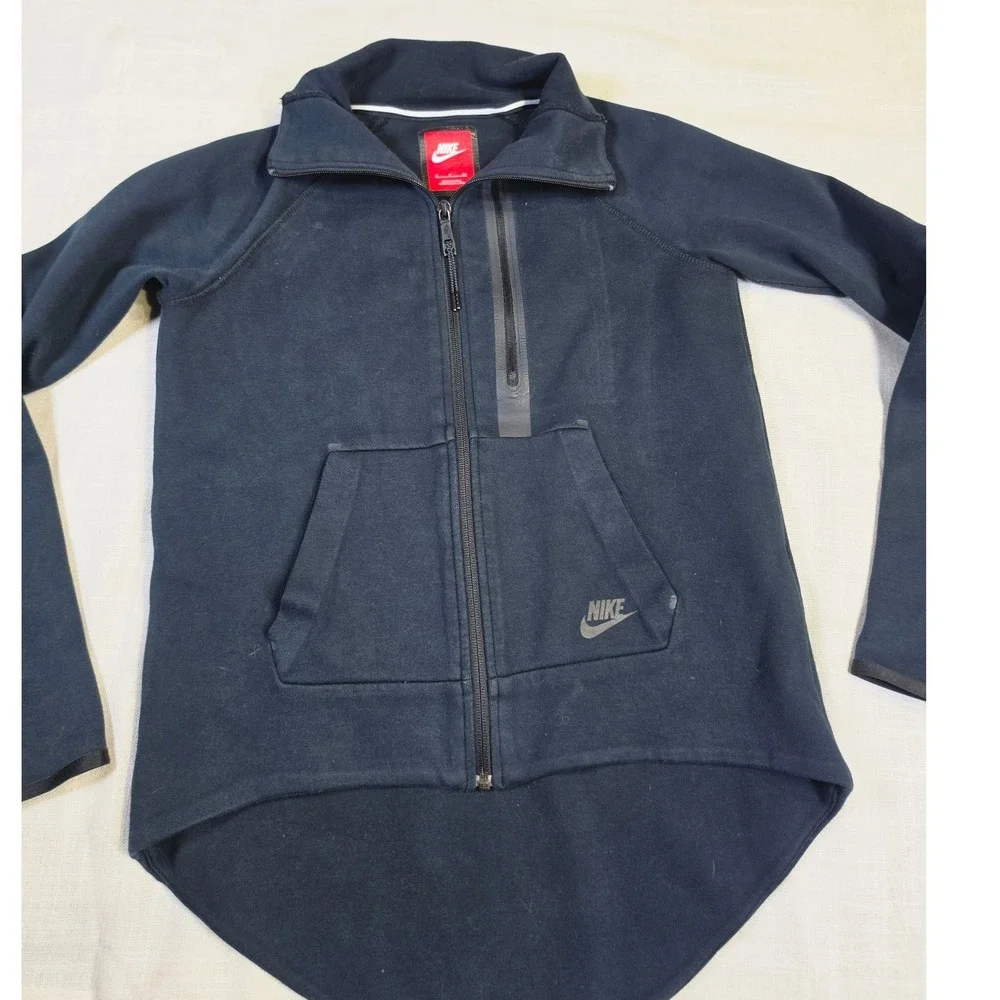 Nike Tech Fleece Full Zip Jacket Black High Low Hem Mens Small 642688-011